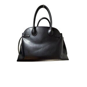 Coach Inspired Black Leather Handbag With Detachable Strap & Gold Hardware